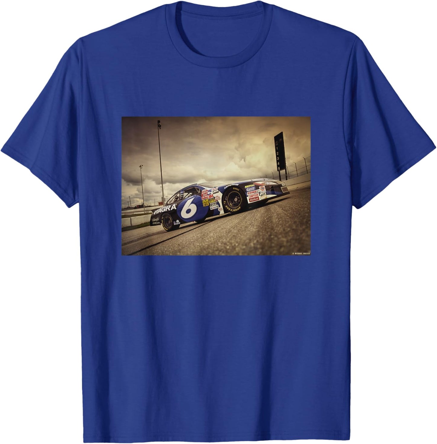 Mark Martin American Stock Car Racer by Michael Grecco T-Shirt - T-Shirt | Royal