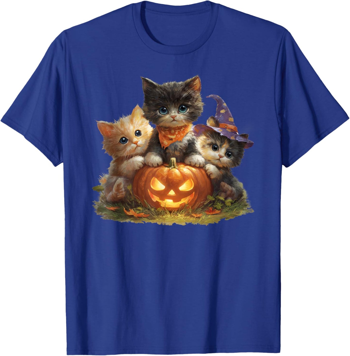 Vintage Kittens Pumpkin Cute Cat Spooky Season Halloween T-Shirt - T-Shirt | Royal