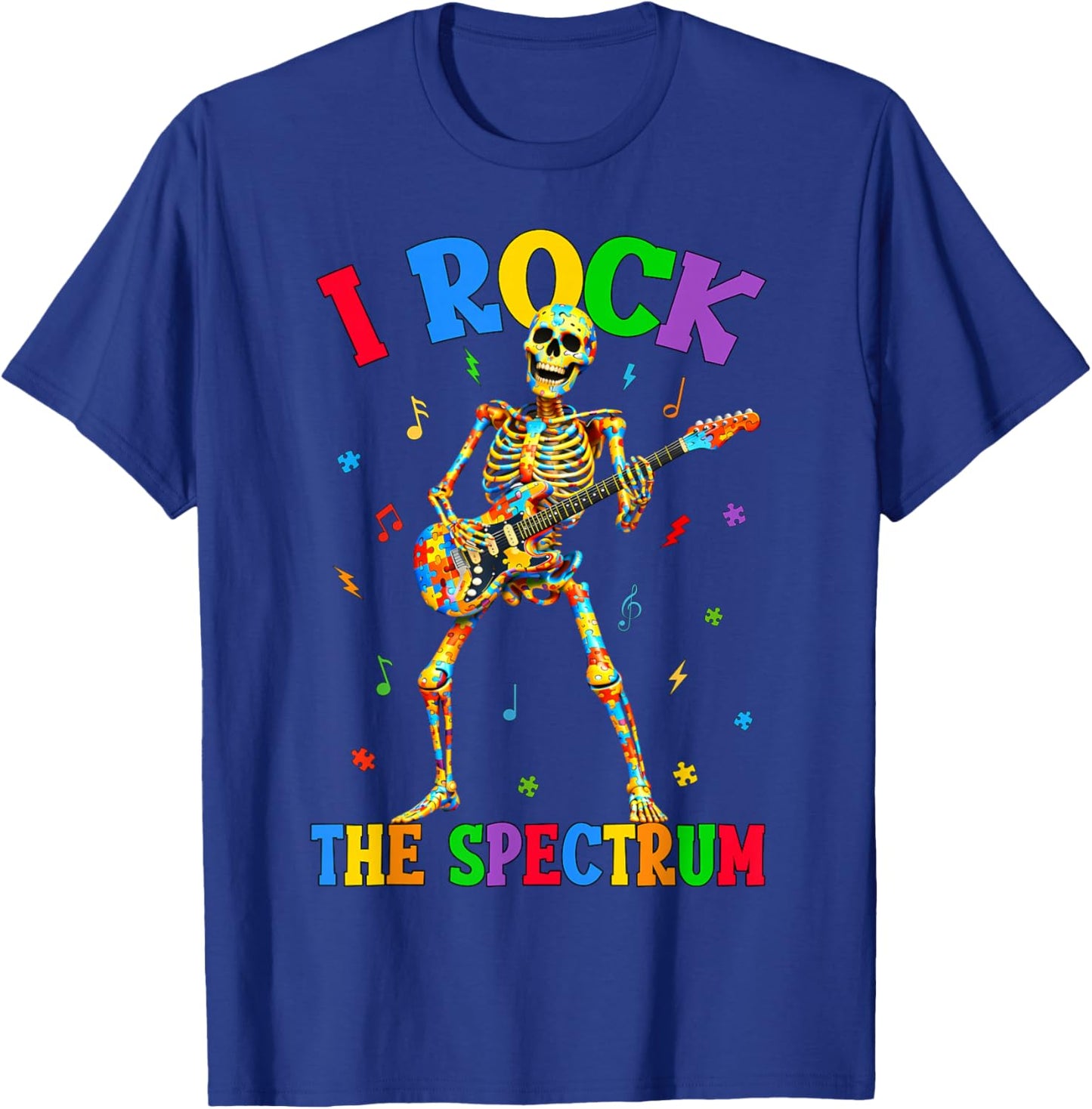 I Rock The Spectrum Skeleton Guitar Rock Autism Awareness T-Shirt - T-Shirt | Royal
