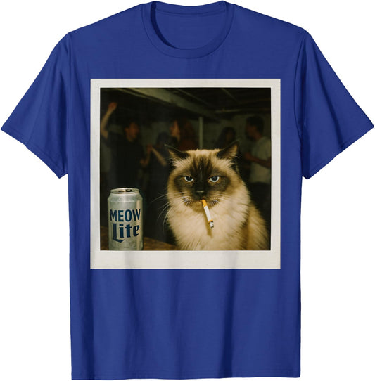 Meow Lite Party Cat - Stupid Brainrot Humor Aesthetic T-Shirt - T-Shirt | Royal