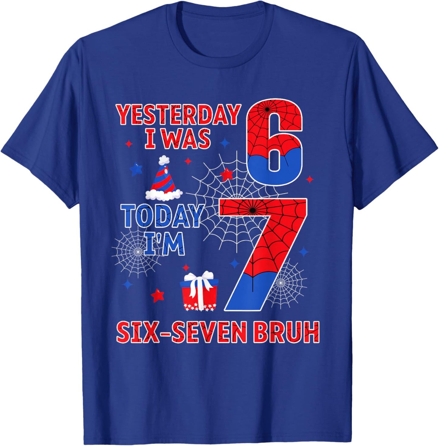 I was 6 Now I'm 7 7th Spider Theme Birthday Boy 7 Year Old T-Shirt - T-Shirt | Royal