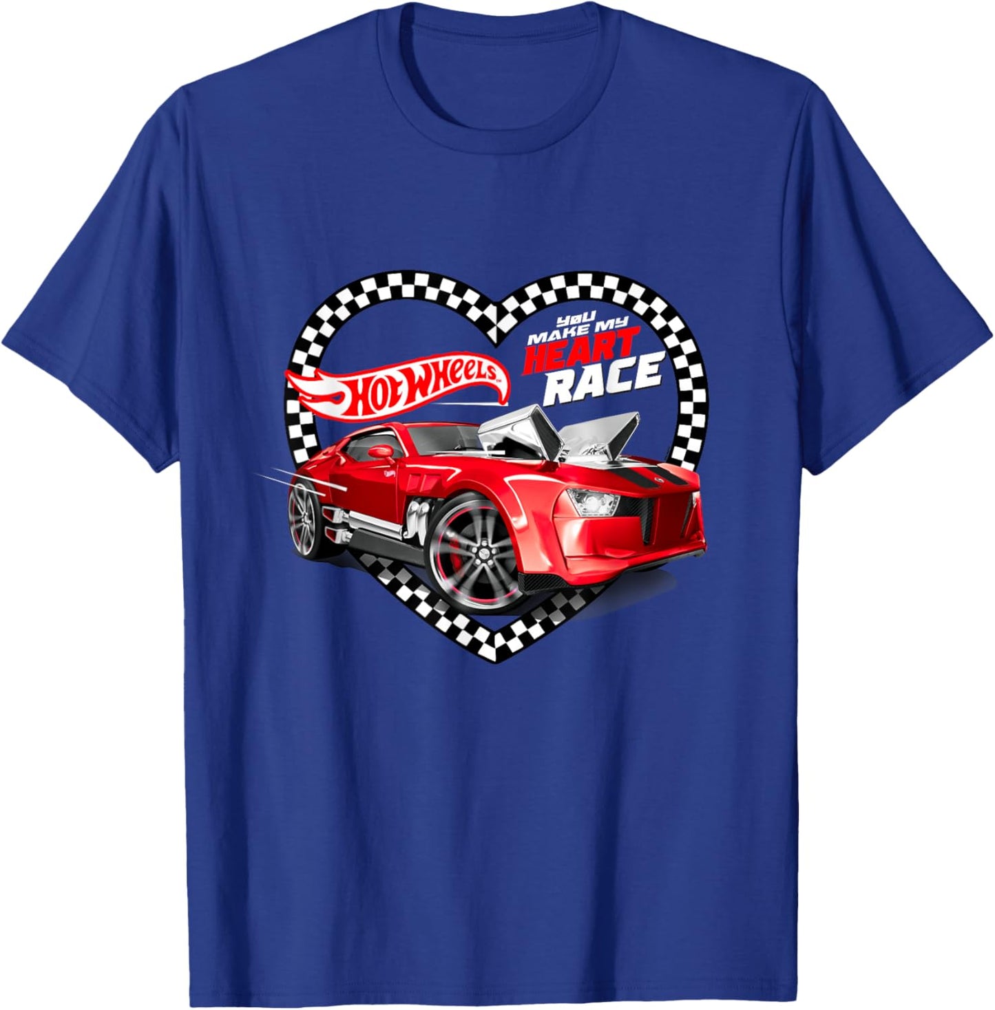 Hot Wheels Valentine's Day You Make My Heart Race Flag T-Shirt - T-Shirt | Royal