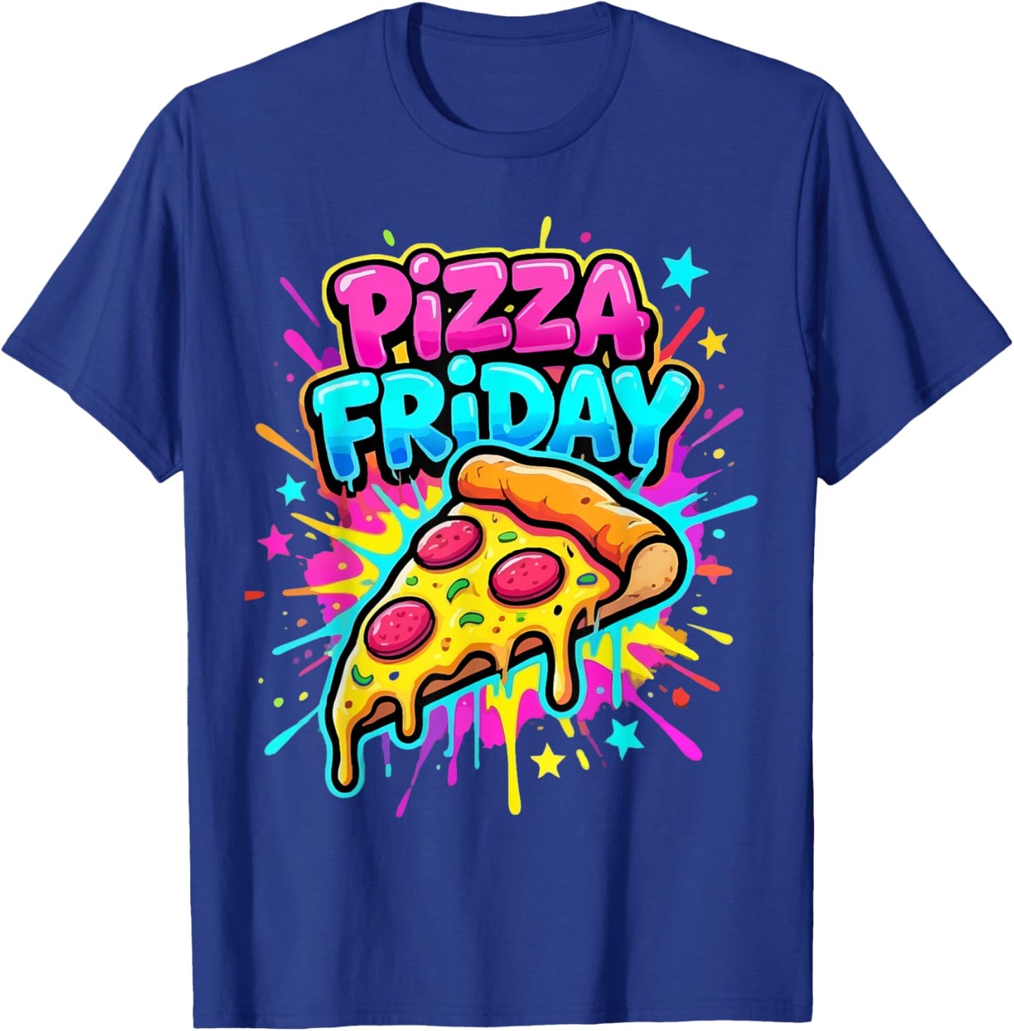 Pizza Friday Colorful Graffiti Style Men Women Kids T-Shirt - T-Shirt | Royal