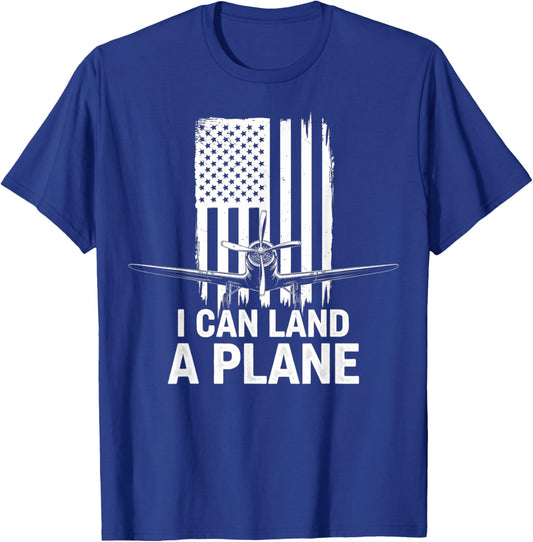 Retro I Can Land A Plane Vintage Aviation USA Flag Pilot T-Shirt - T-Shirt | Royal