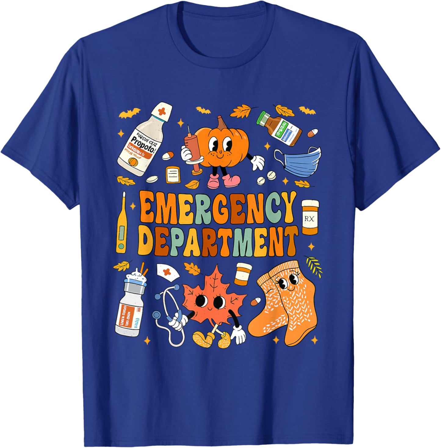 Emergency Department Fall Leaves Emergency Nurse Thankgiving T-Shirt - T-Shirt | Royal