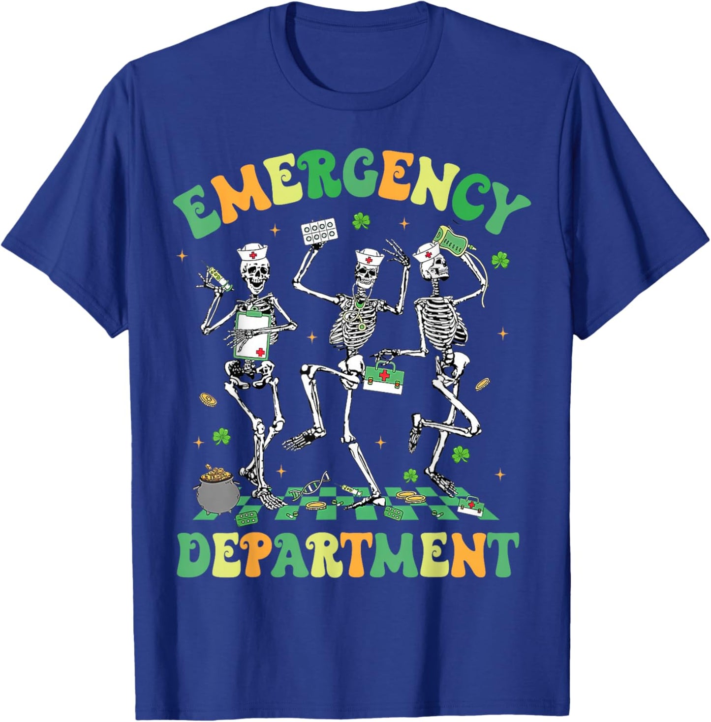 Emergency Department Funny Skeleton ER Nurse St Patricks Day T-Shirt - T-Shirt | Royal