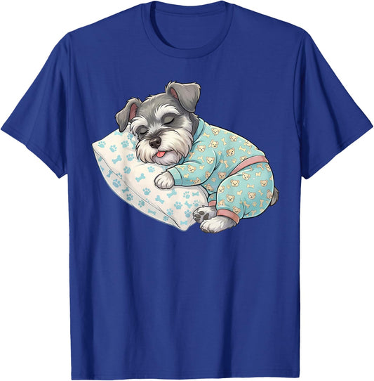 Cute Miniature Schnauzer Dog Sleeping in Pajamas Bedtime Art T-Shirt - T-Shirt | Royal