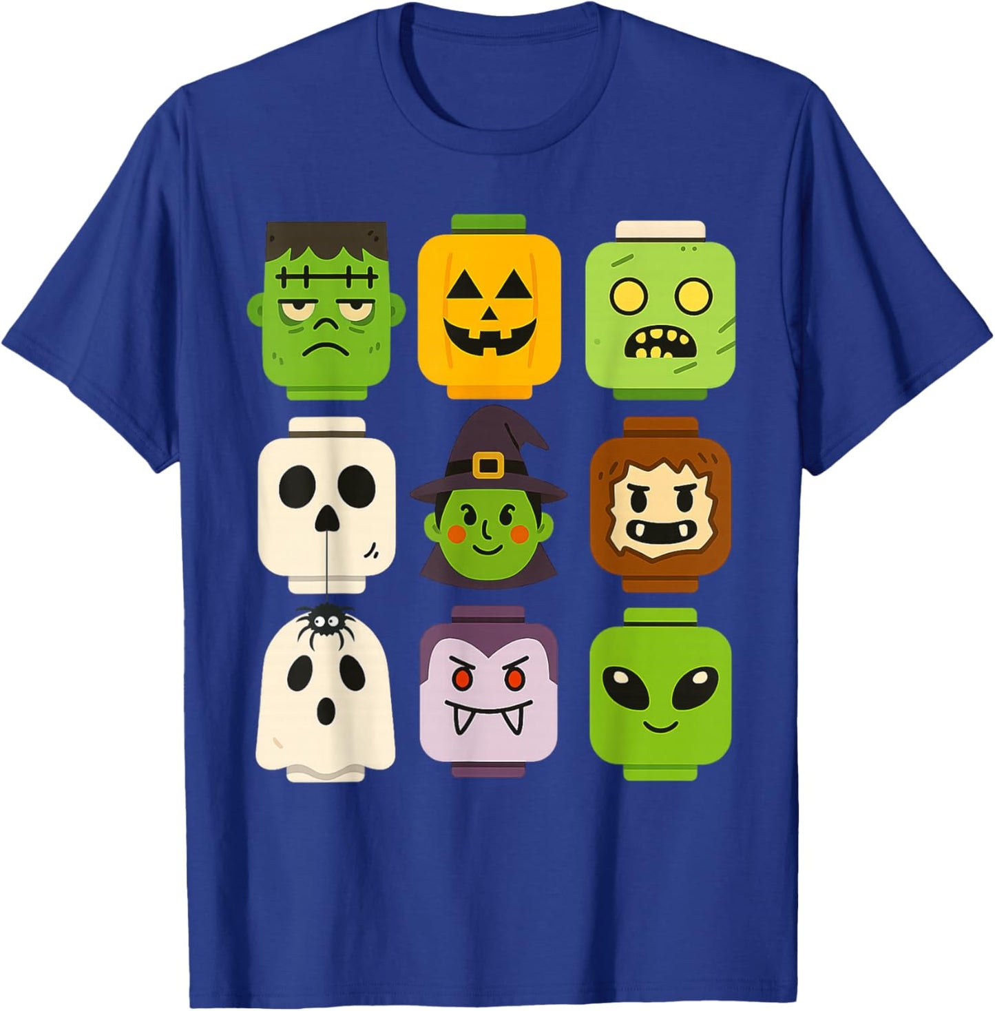 Halloween Building Brick Head Pumpkin Ghost Zombie Boys T-Shirt - T-Shirt | Royal
