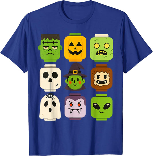 Halloween Building Brick Head Pumpkin Ghost Zombie Boys T-Shirt - T-Shirt | Royal