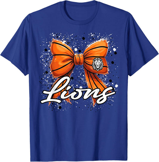 Lions Basketball Mom Bow Coquette Red Lion Pride Mascot T-Shirt - T-Shirt | Royal