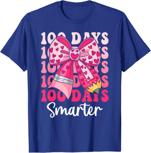 100 Days Smarter Coquette Bow Girls Kids 100th Day of School T-Shirt - T-Shirt | Royal