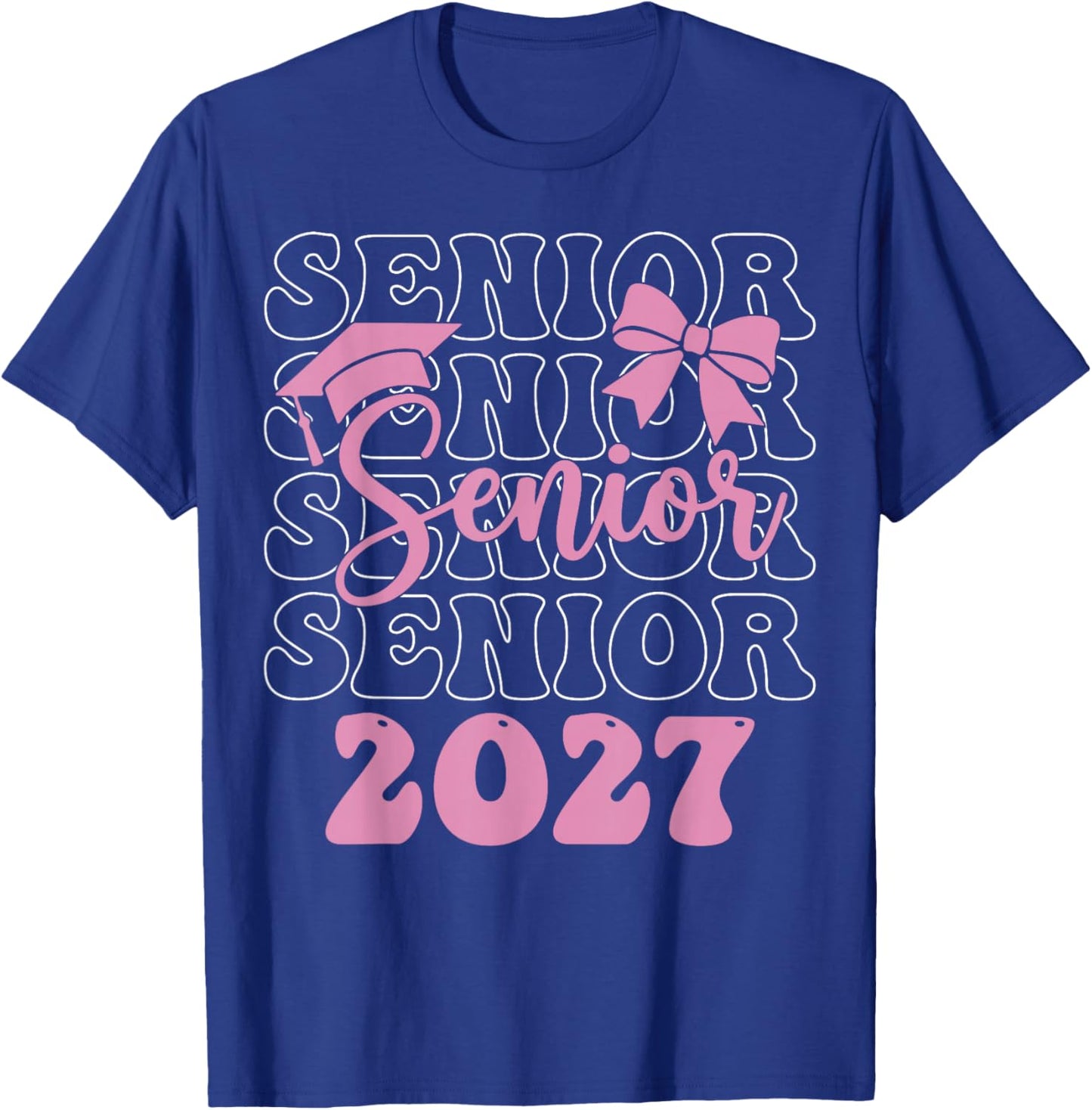 Senior 2027 Girls Class of 2027 Graduation Pink Bow T-Shirt - T-Shirt | Royal