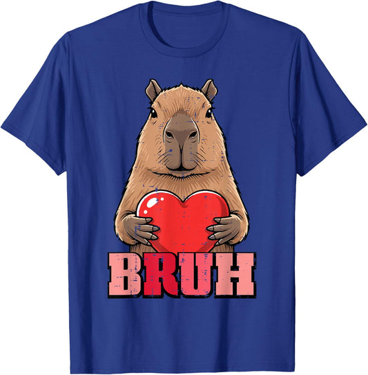 Valentines Day Capybara Heart Bruh Capy Meme Men Women Kids T-Shirt - T-Shirt | Royal