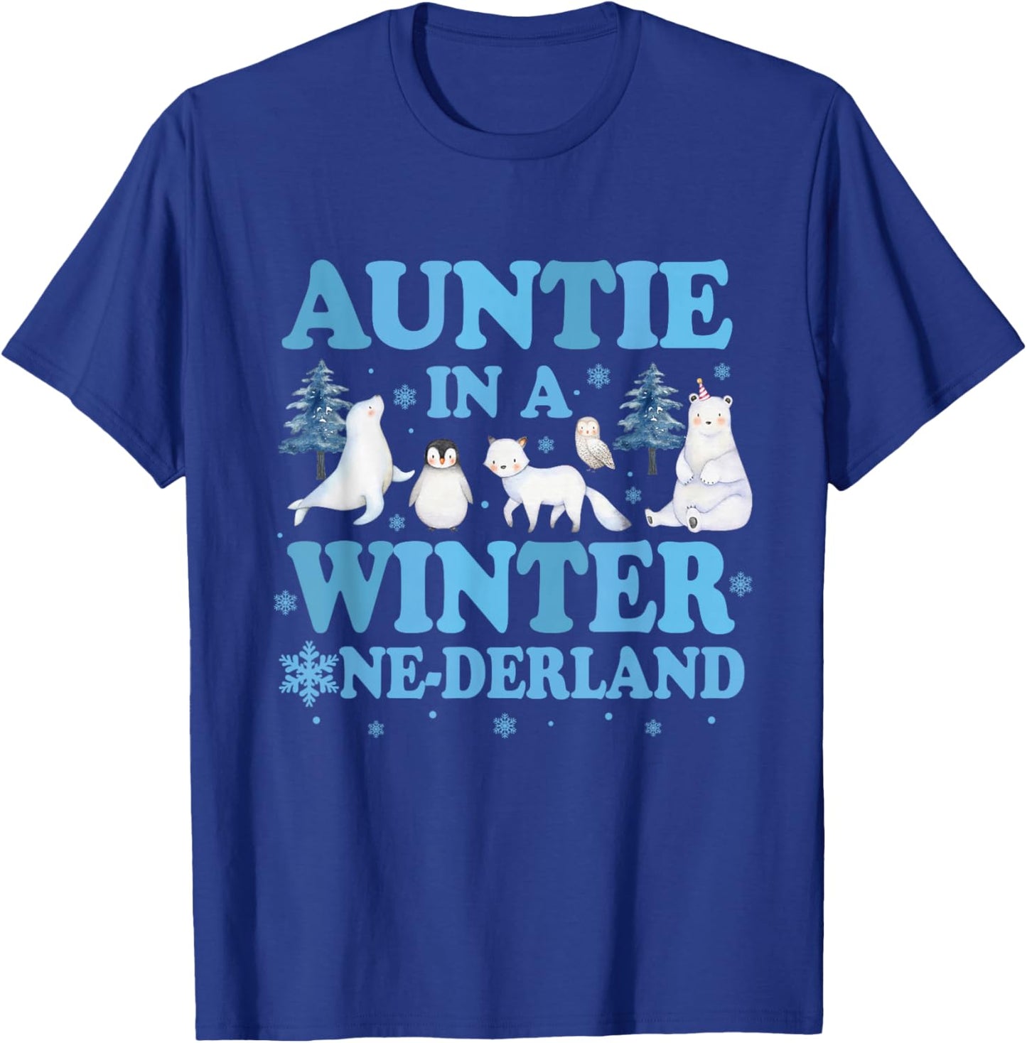 Auntie in a Winter Onederland Birthday Boy Arctic Animals T-Shirt - T-Shirt | Royal