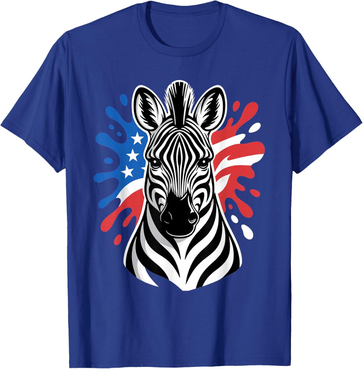 Patriotic Zebra Red White Blue American Flag Paint Splash T-Shirt - T-Shirt | Royal