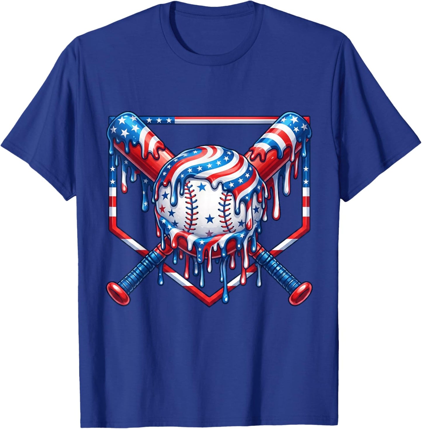 Baseball Drip American Flag for Boys Kids Youht 4th of July T-Shirt - T-Shirt | Royal