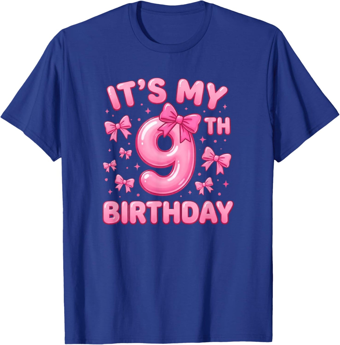 9th Birthday Girl Coquette Bow Pink Aesthetic T-Shirt - T-Shirt | Royal