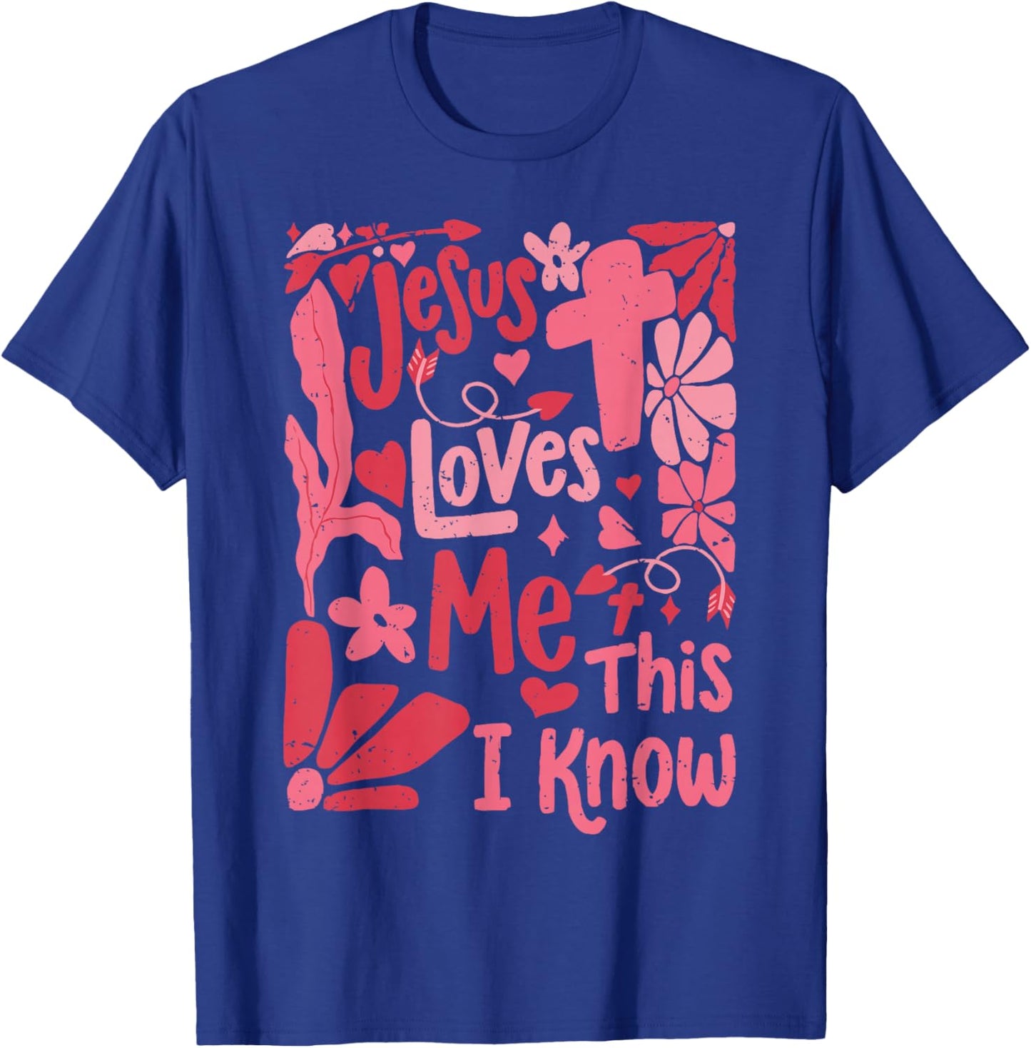 Retro Floral Jesus Loves Me This I Know Christian Valentines T-Shirt - T-Shirt | Royal