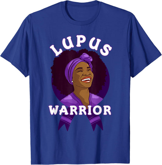 Lupus Warrior Afro Black Woman Wear Purple Ribbon Awareness T-Shirt - T-Shirt | Royal