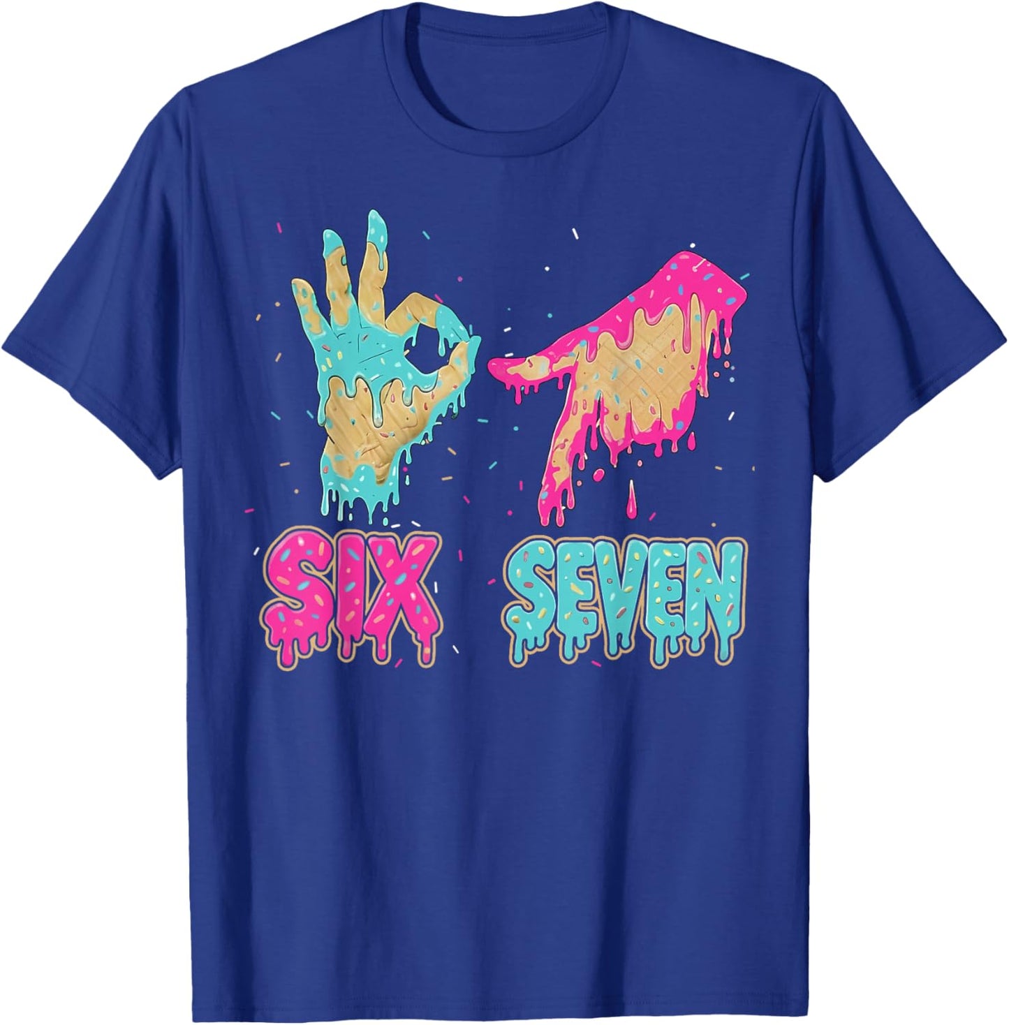 Funny Six Seven 67 Meme Ice Cream Drip Baseball for Boy Kids T-Shirt - T-Shirt | Royal