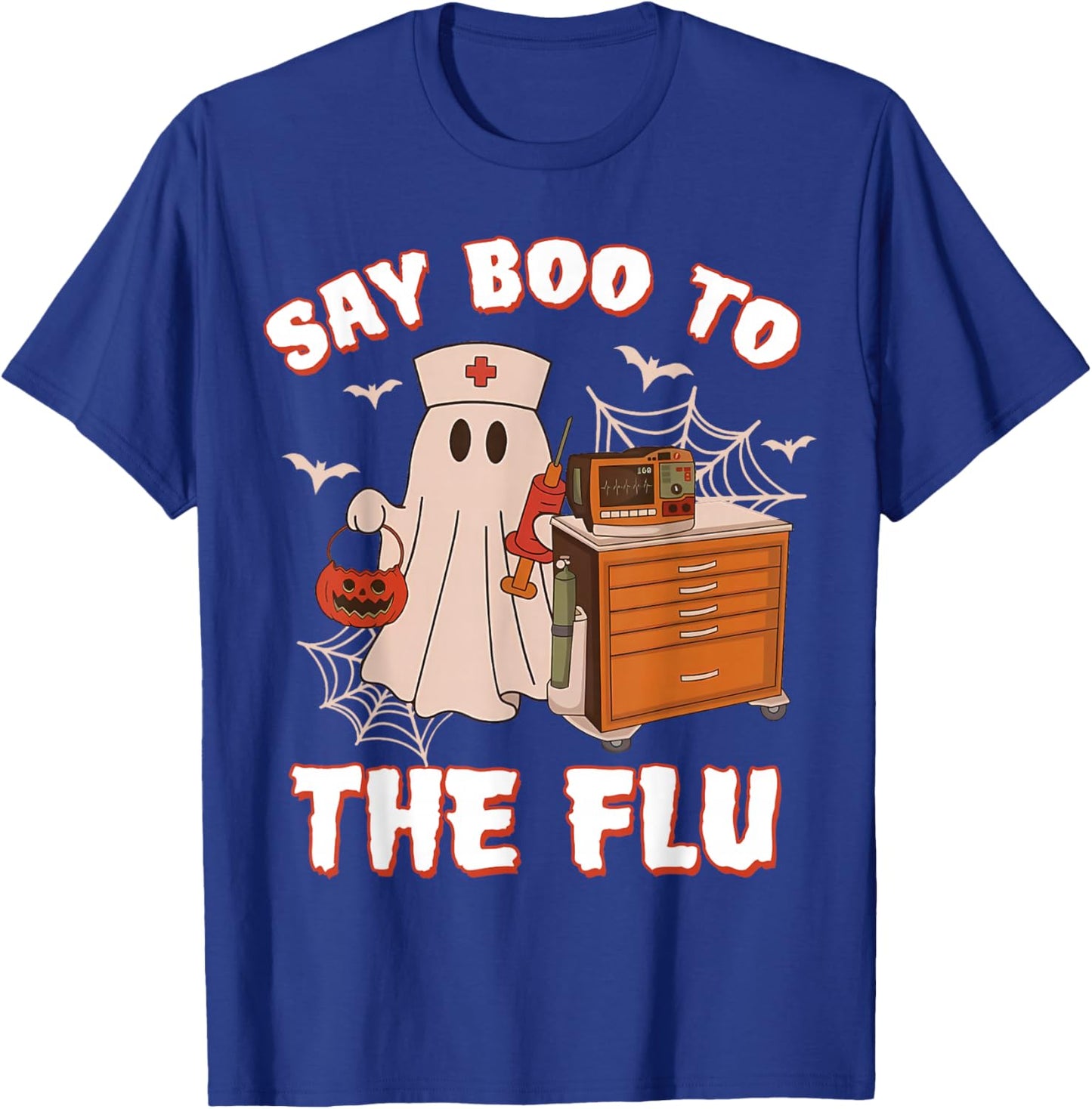 Retro Nurse Ghost Halloween-Vaccine Say Boo to The Flu T-Shirt - T-Shirt | Royal