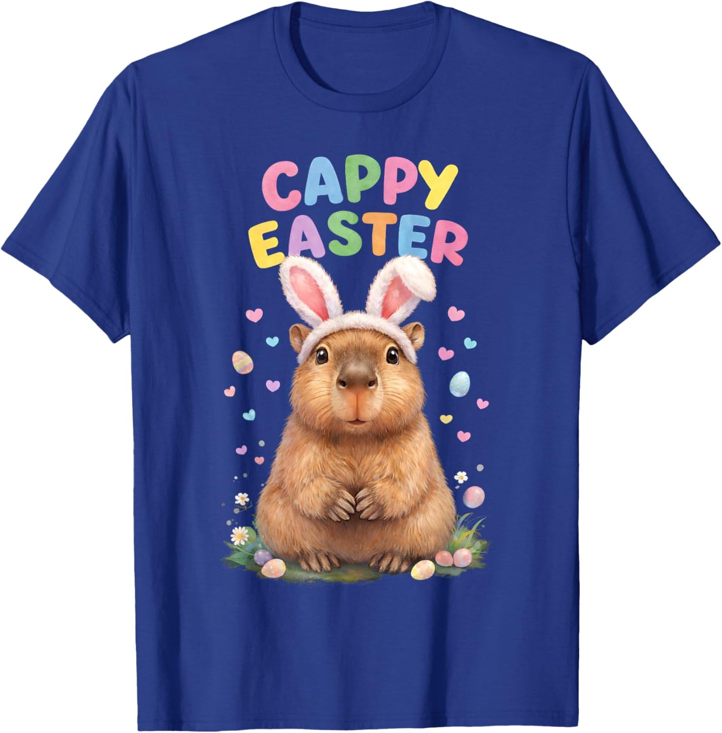 Funny Cappy Easter Capybara Easter Bunny Men Women Kids T-Shirt - T-Shirt | Royal