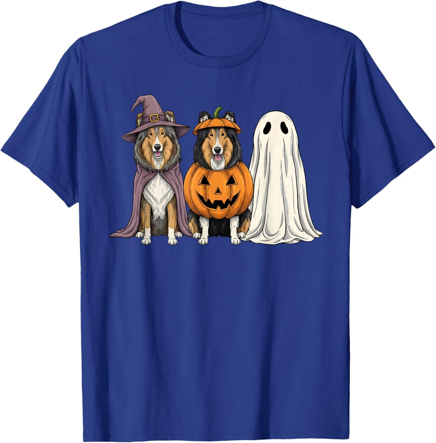 Spooky Ghost Rough Collie Pumpkin Halloween Dog Lover T-Shirt - T-Shirt | Royal