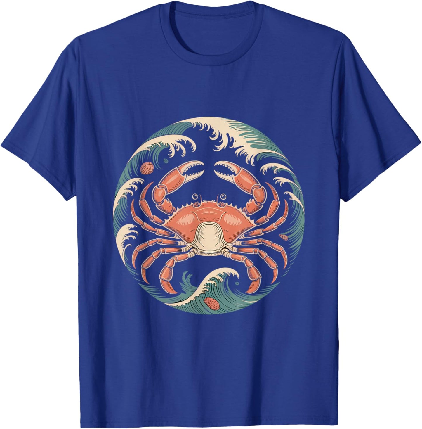 Vintage Red Crab with Ocean Waves Circle T-Shirt - T-Shirt | Royal