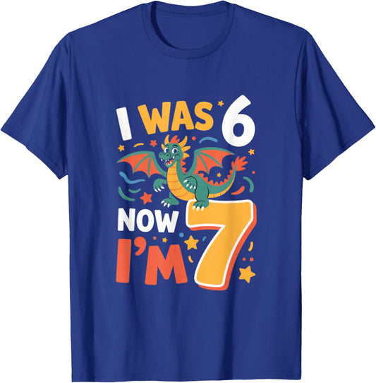 I was 6 Now Im 7 Dragon 7th Birthday Boy T-Shirt - T-Shirt | Royal