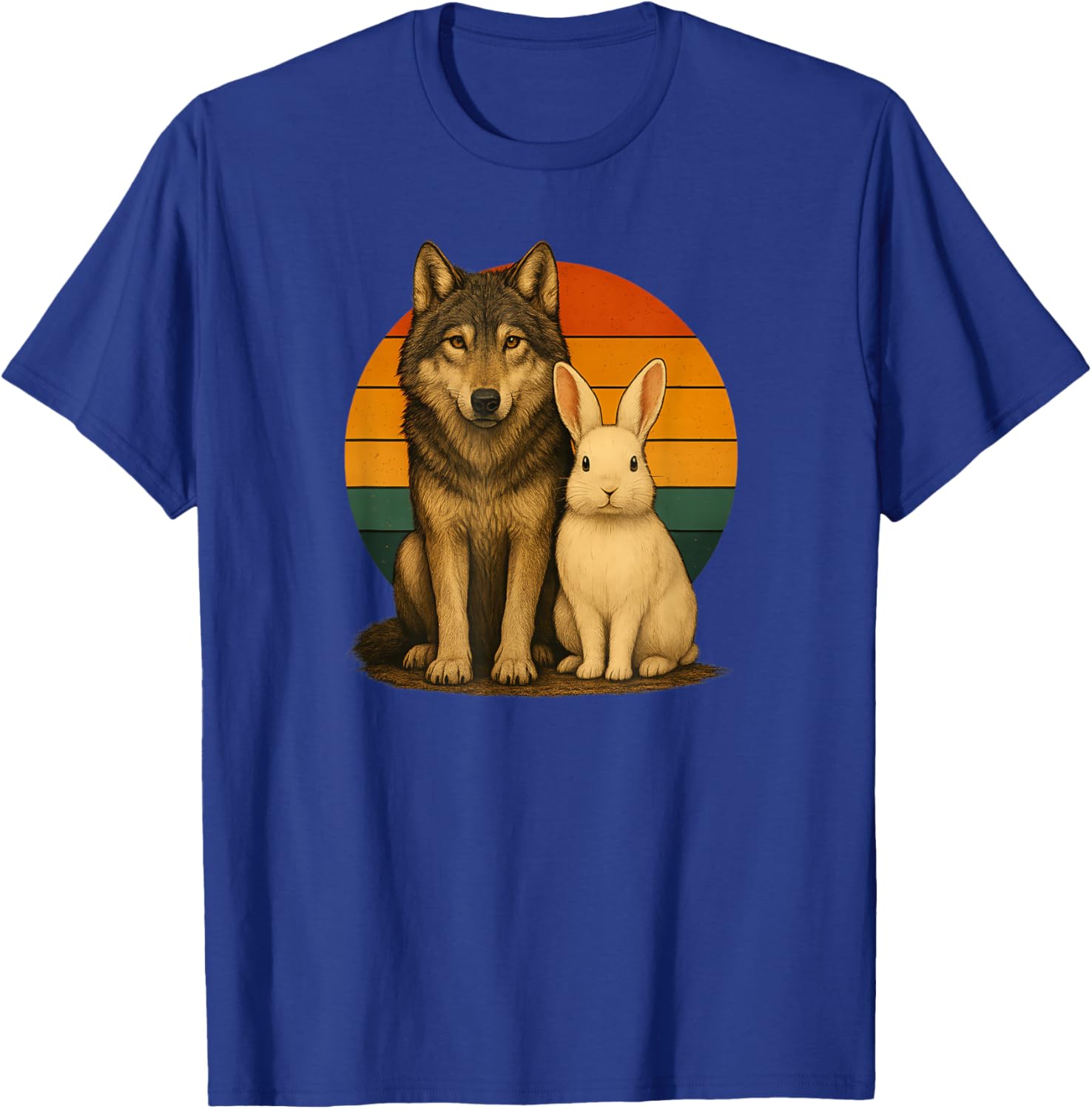 Wolf Rabbit Retro Animal Friends T-Shirt - T-Shirt | Royal