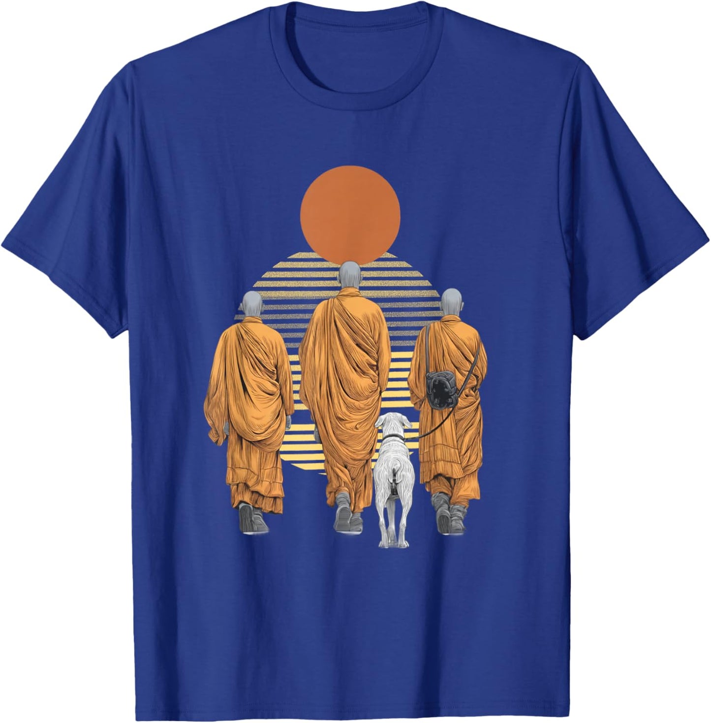 Three Monks and Aloka Dog Spiritual Zen Art Peaceful T-Shirt - T-Shirt | Royal