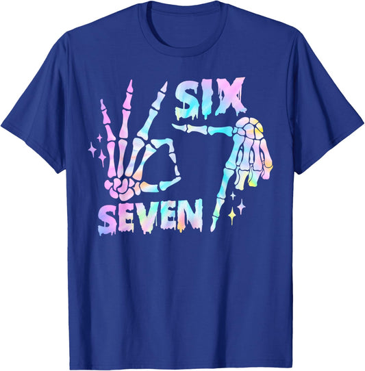Six Seven 6 7 Meme Funny Skeleton Hands Sign Let's Get Sendy T-Shirt - T-Shirt | Royal