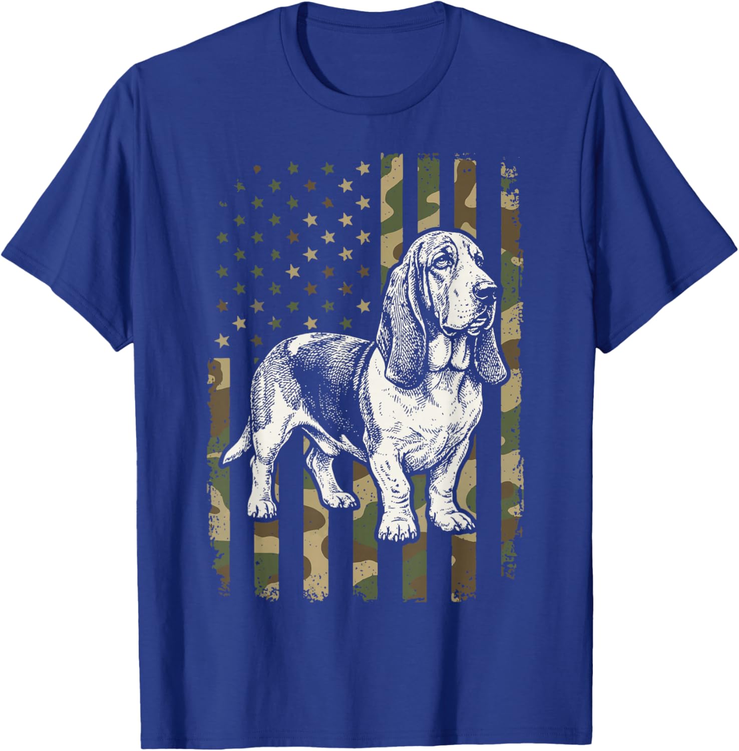 Basset Hound USA Flag 4th of July T-Shirt - T-Shirt | Royal