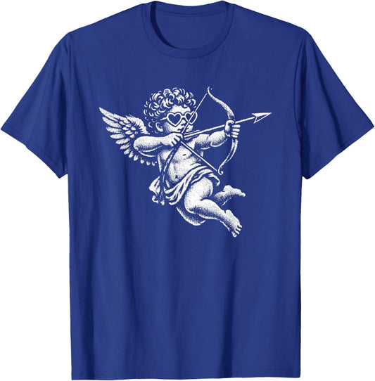 Halftone Cupid Valentine Day Heart Love Cherub Angel Vintage T-Shirt - T-Shirt | Royal