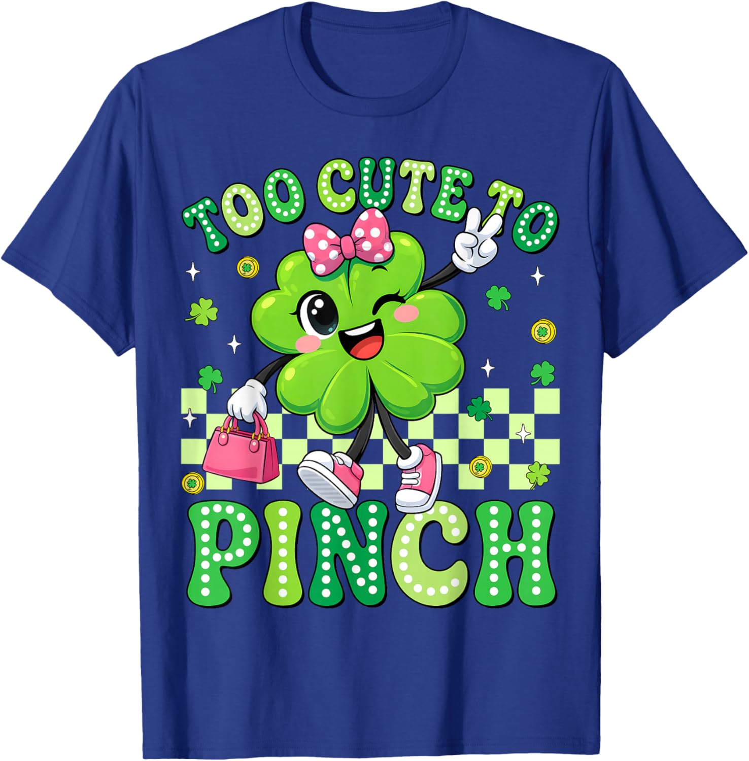 Too Cute to Pinch Shamrock St Patricks Day Toddler Girl Kids T-Shirt - T-Shirt | Royal