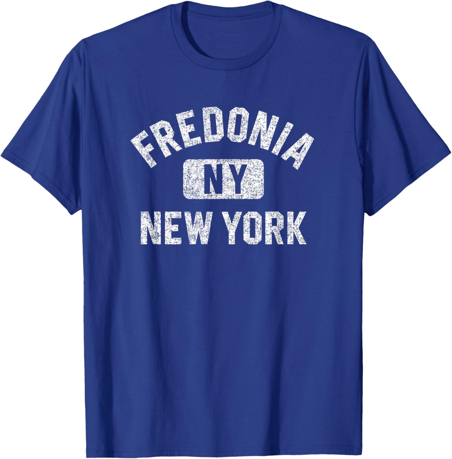 Fredonia New York Gym Style Distressed White Print T-Shirt - T-Shirt | Royal