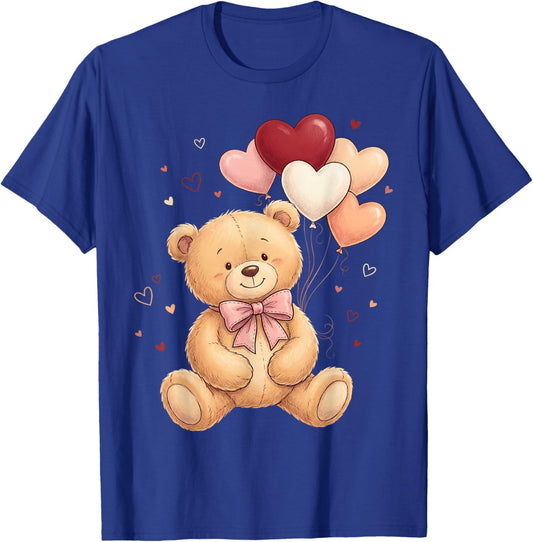 Cute Teddy Bear Women Valentines Day Shirt Girl Heart T-Shirt - T-Shirt | Royal