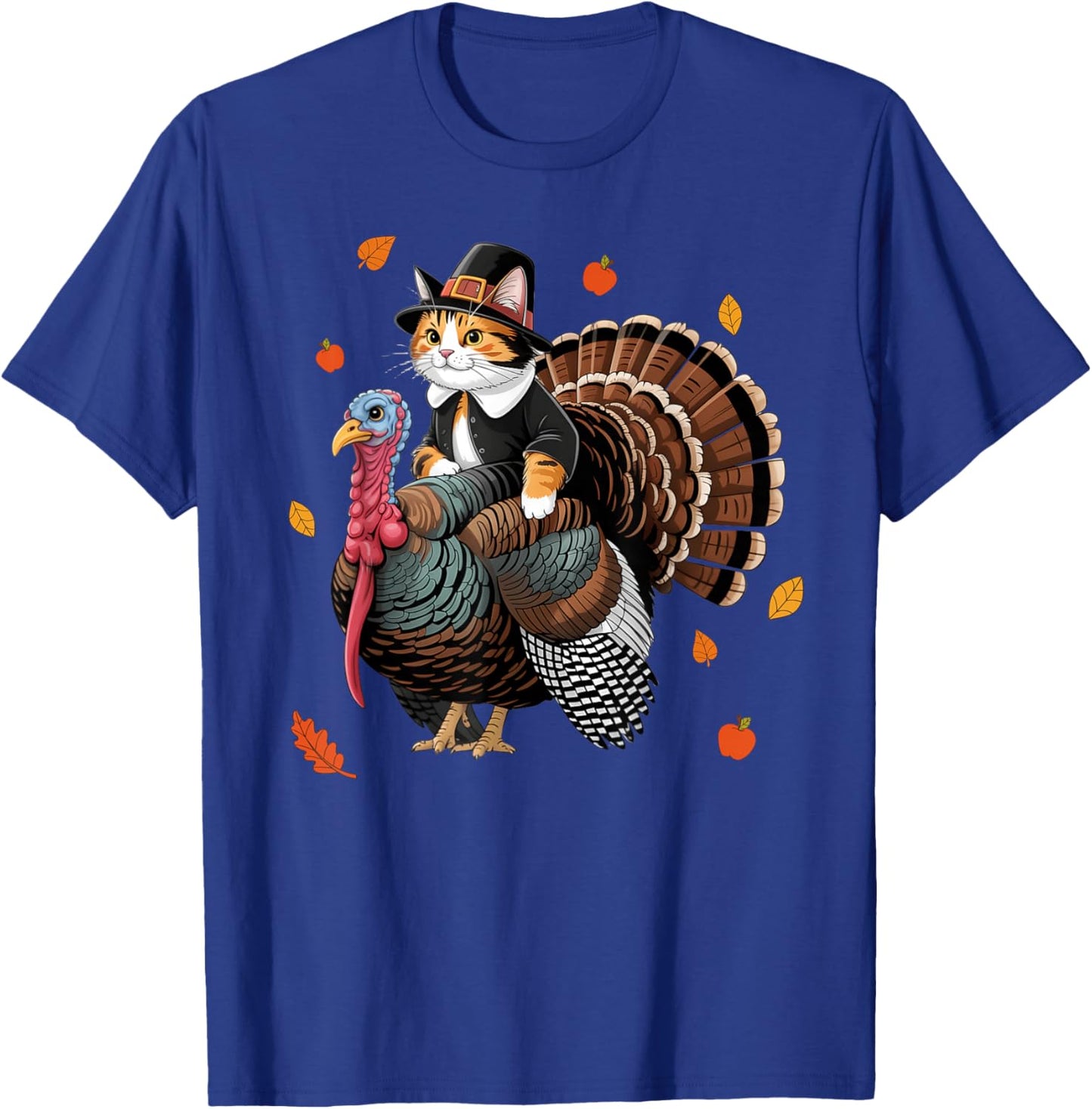 Cat Pilgrim Costume Thanksgiving Turkey Men Women Girls Kids T-Shirt - T-Shirt | Royal