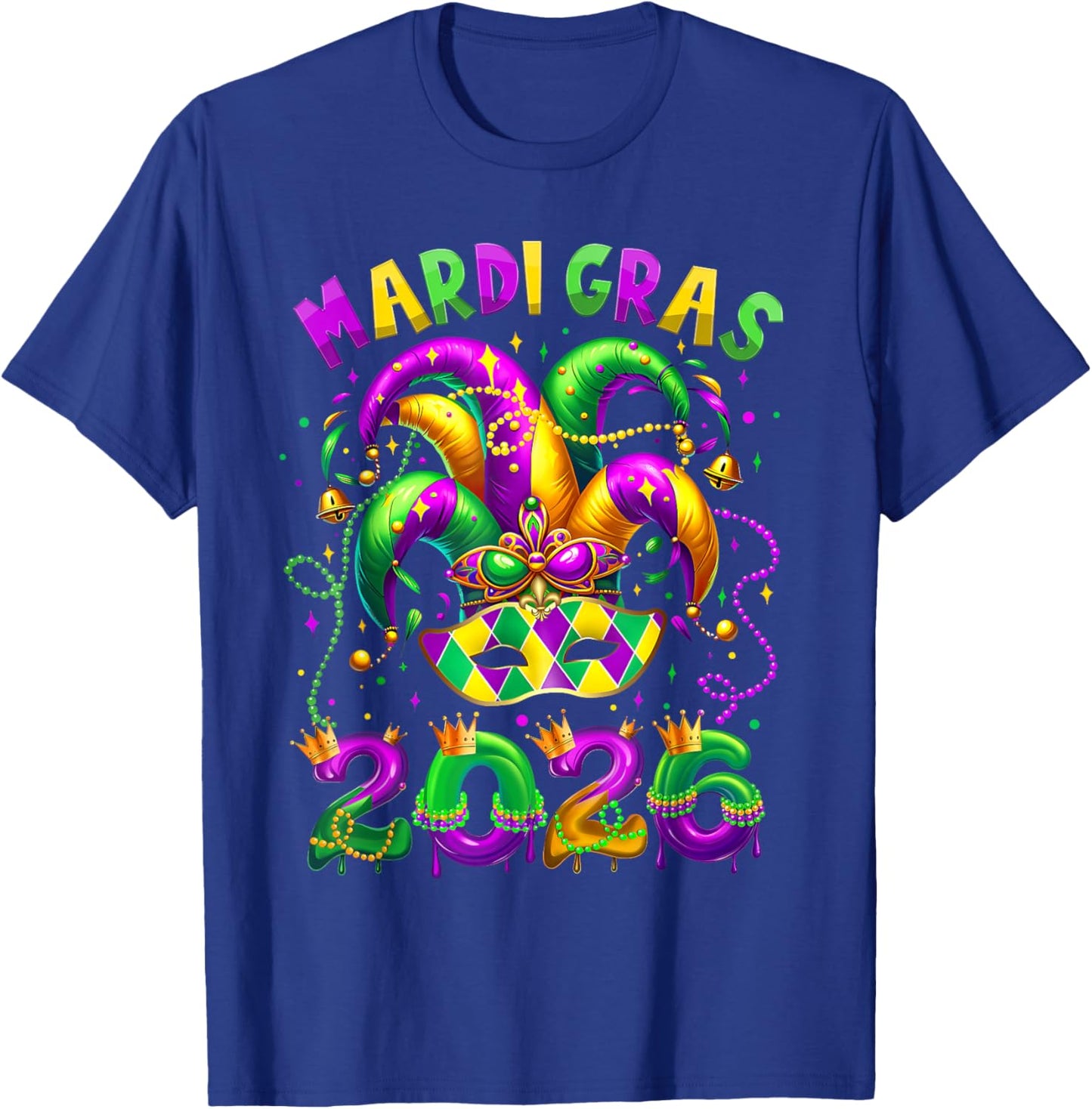Mardi Gras 2026 Jester Hat Carnival New Orleans Fleur De Lis T-Shirt - T-Shirt | Royal