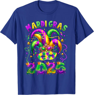 Mardi Gras 2026 Jester Hat Carnival New Orleans Fleur De Lis T-Shirt - T-Shirt | Royal