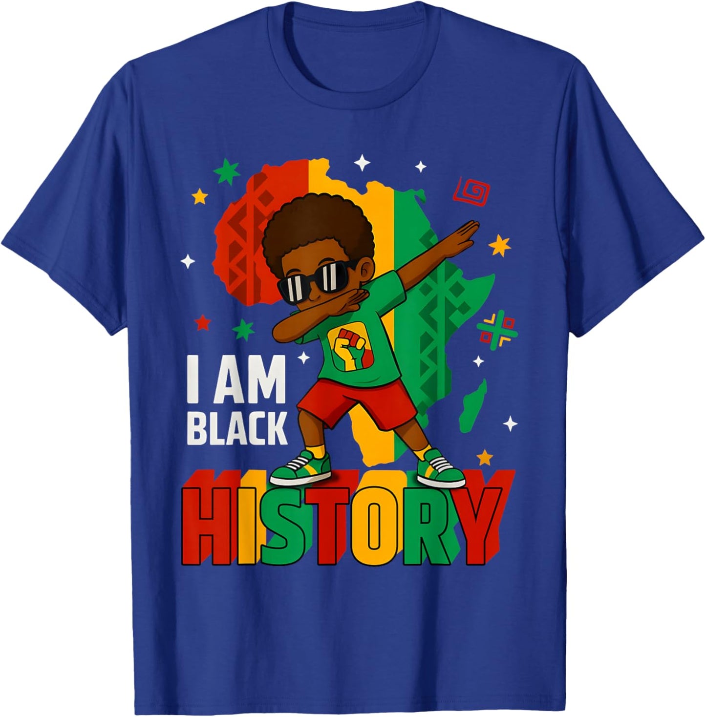 I Am Black History Dabbing Africa Map Melanin Boy Men Kid T-Shirt - T-Shirt | Royal