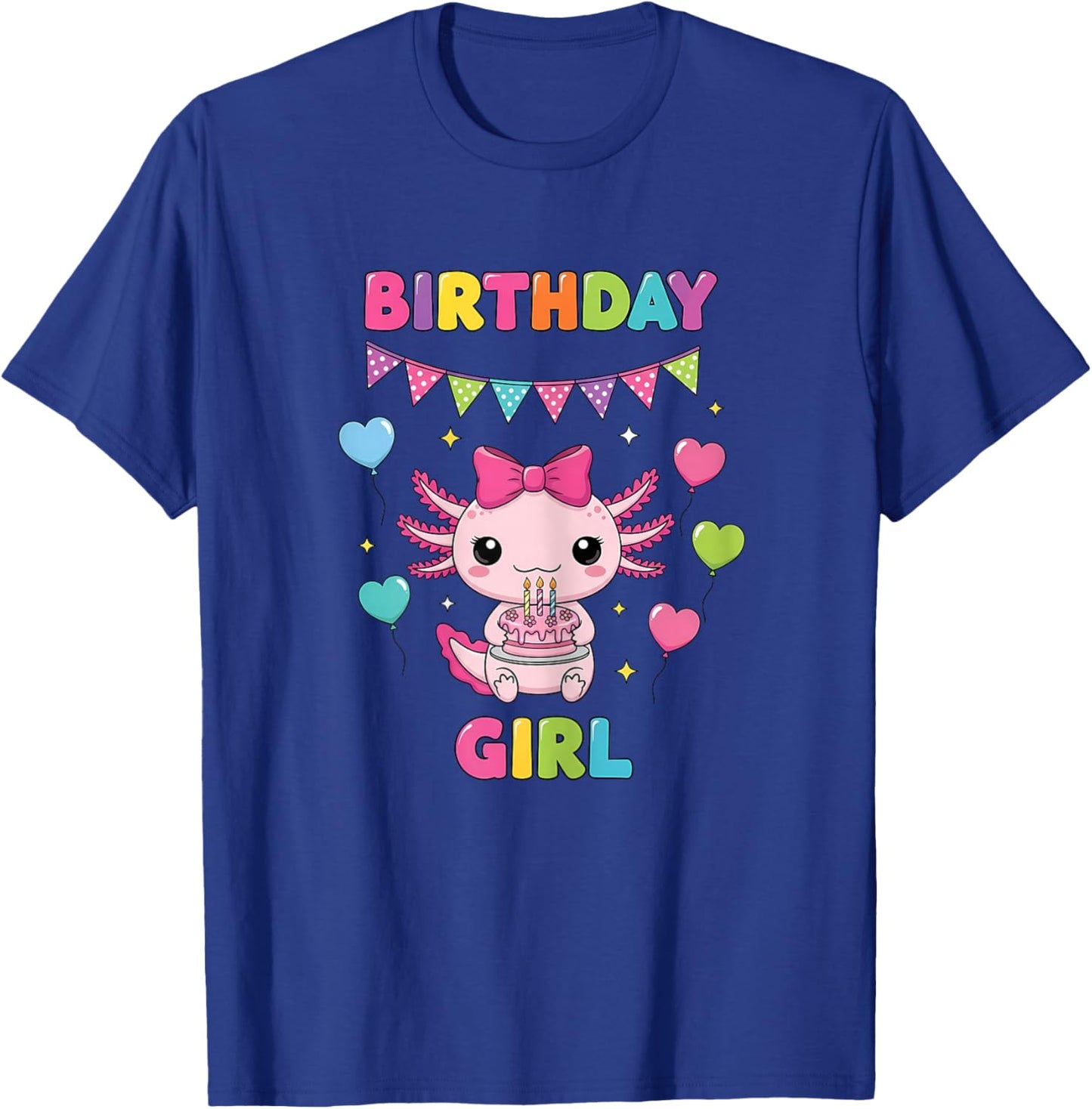 Cute Axolotl Bday Girl Big Pink Coquette Bow Girl Birthday T-Shirt - T-Shirt | Royal