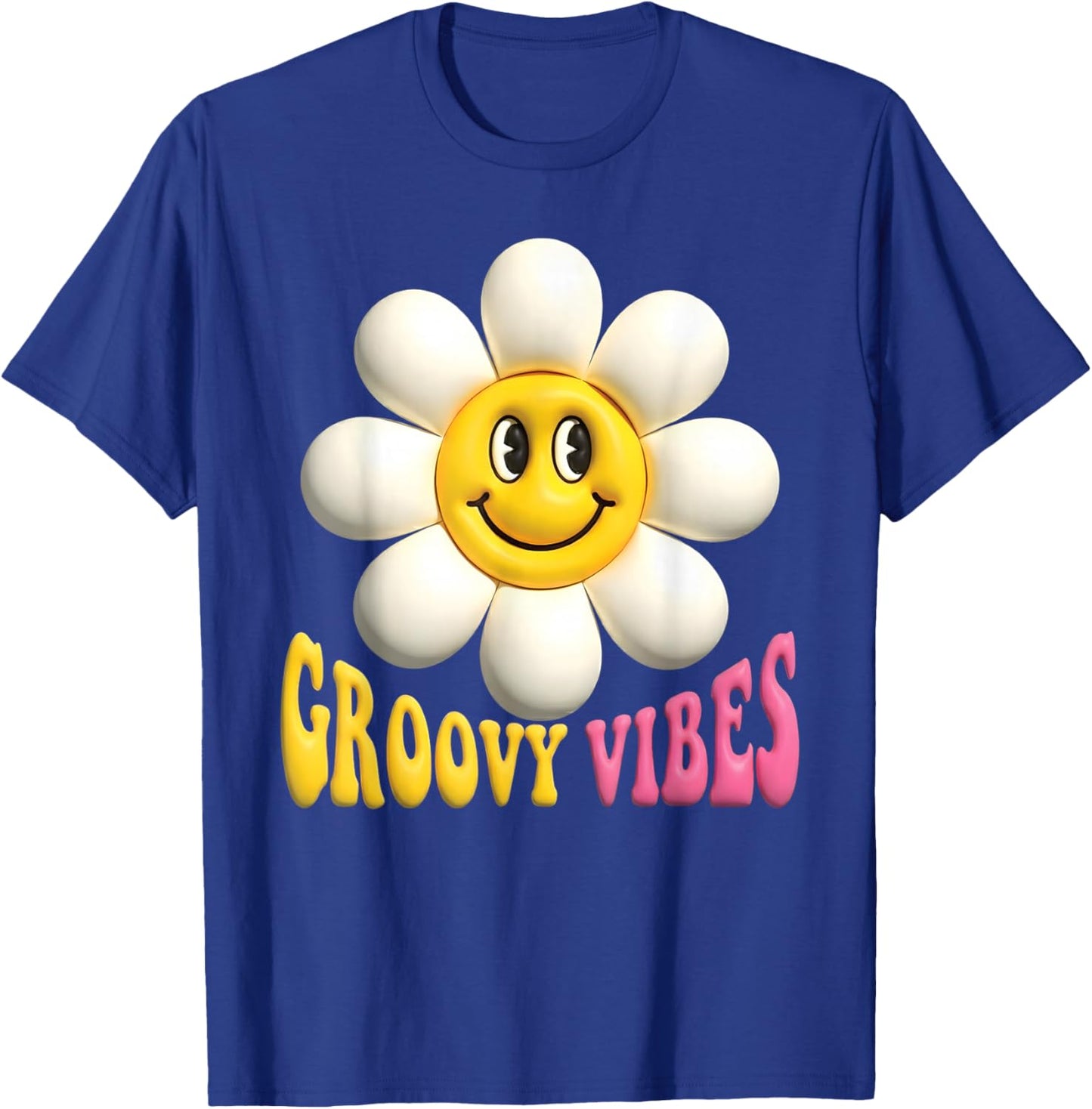 Groovy Vibes Happy Daisy Flower Retro Smile Positive Art T-Shirt - T-Shirt | Royal