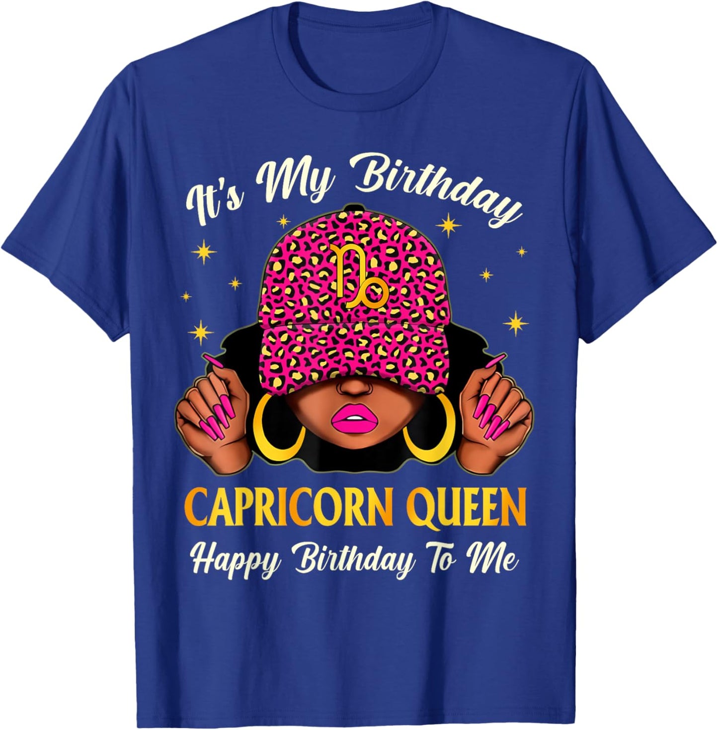 Capricorn Queen Woman Leopard Cap Its My Zodiac Birthday T-Shirt - T-Shirt | Royal
