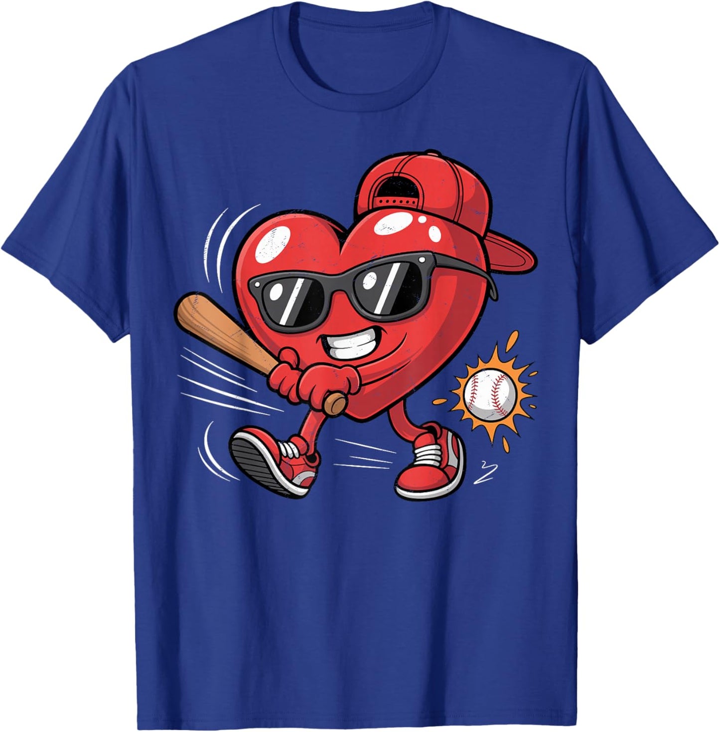 Valentines Day Heart Playing Baseball Boys Men Kids Girls T-Shirt - T-Shirt | Royal