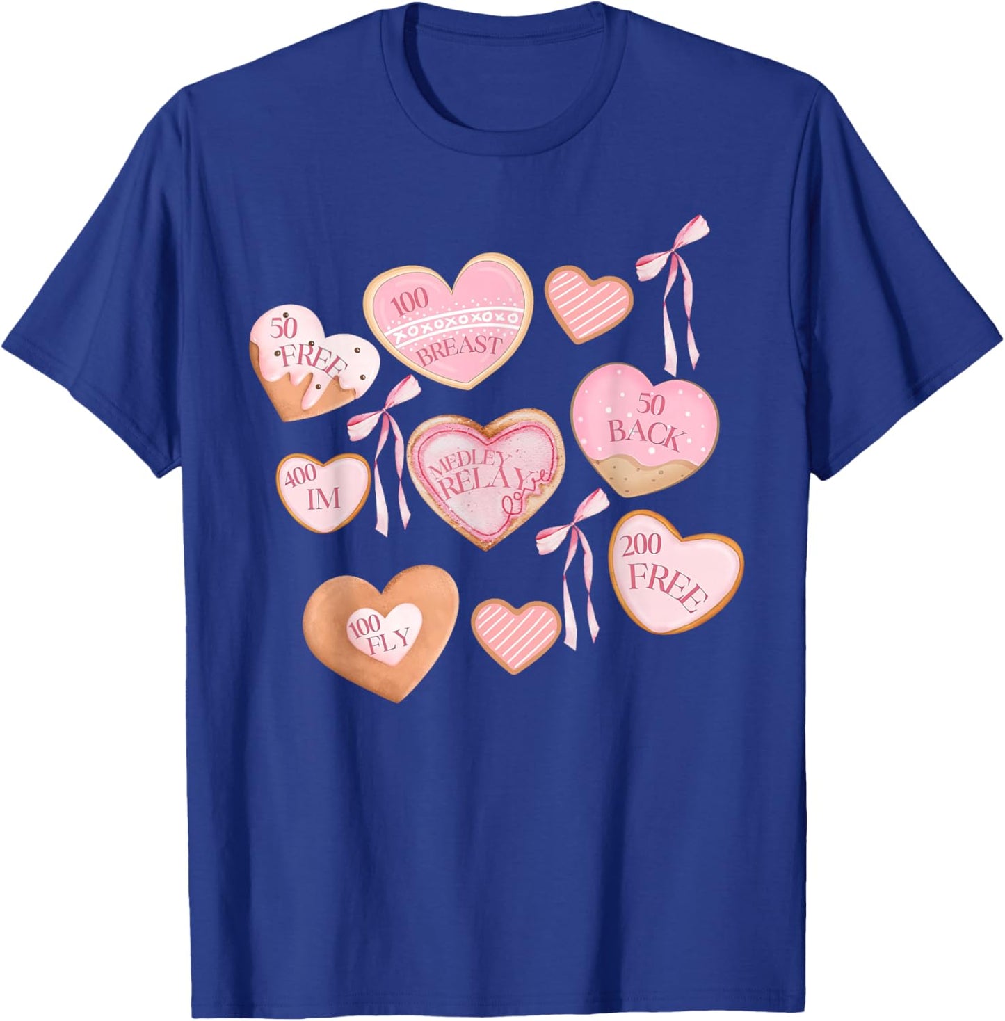 Cookie Valentines Bow Swimmer Swim Mom Coach Sports Game Day T-Shirt - T-Shirt | Royal
