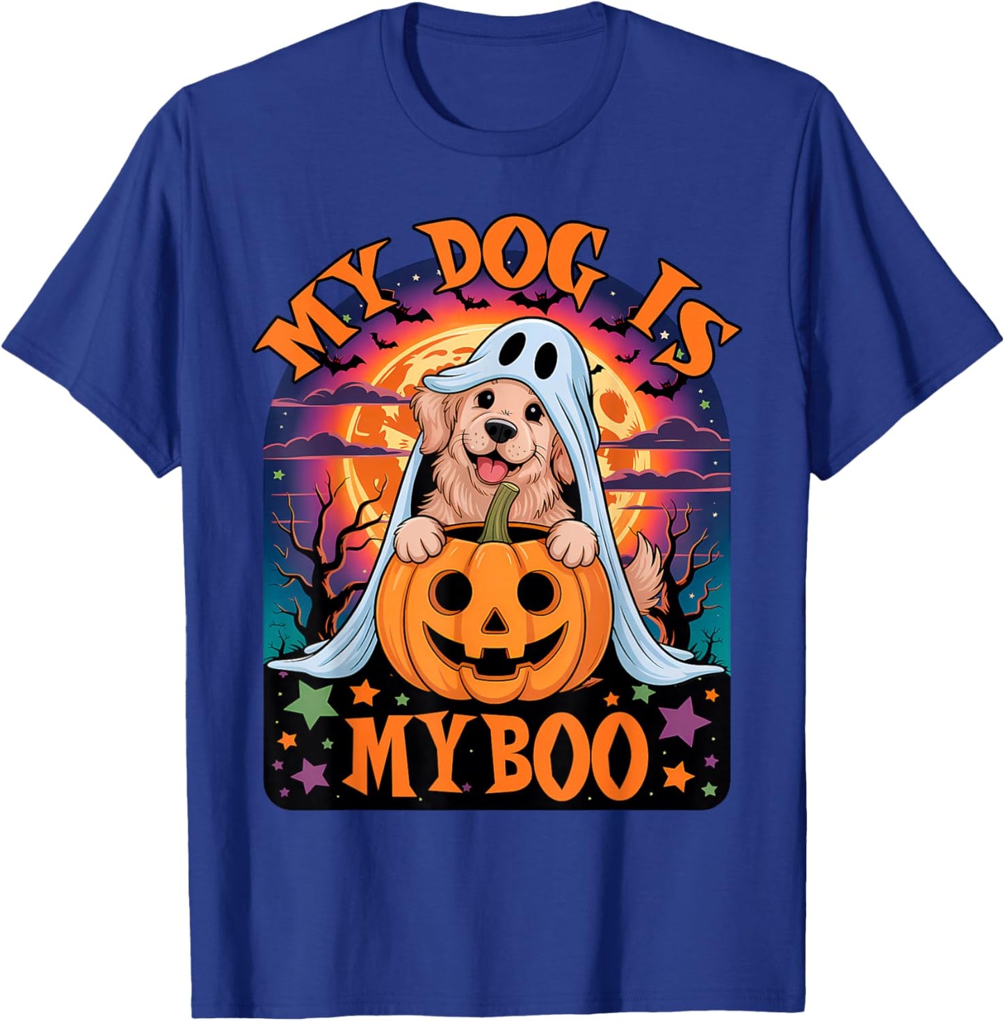 Retro Dog Halloween Ghost Golden Retriever My Dog is My Boo T-Shirt - T-Shirt | Royal