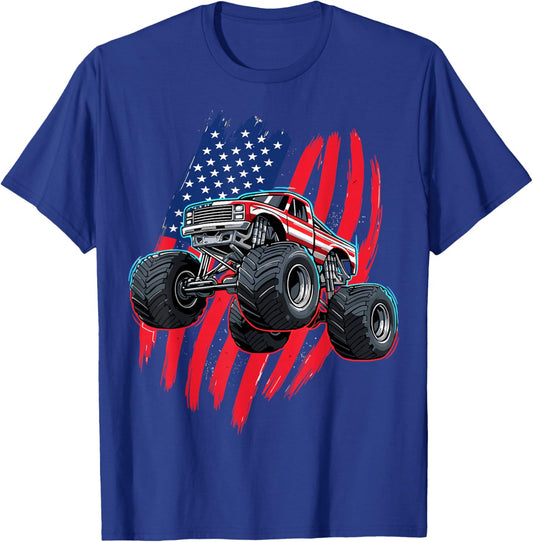 Monster Truck USA Flag American T-Shirt - T-Shirt | Royal