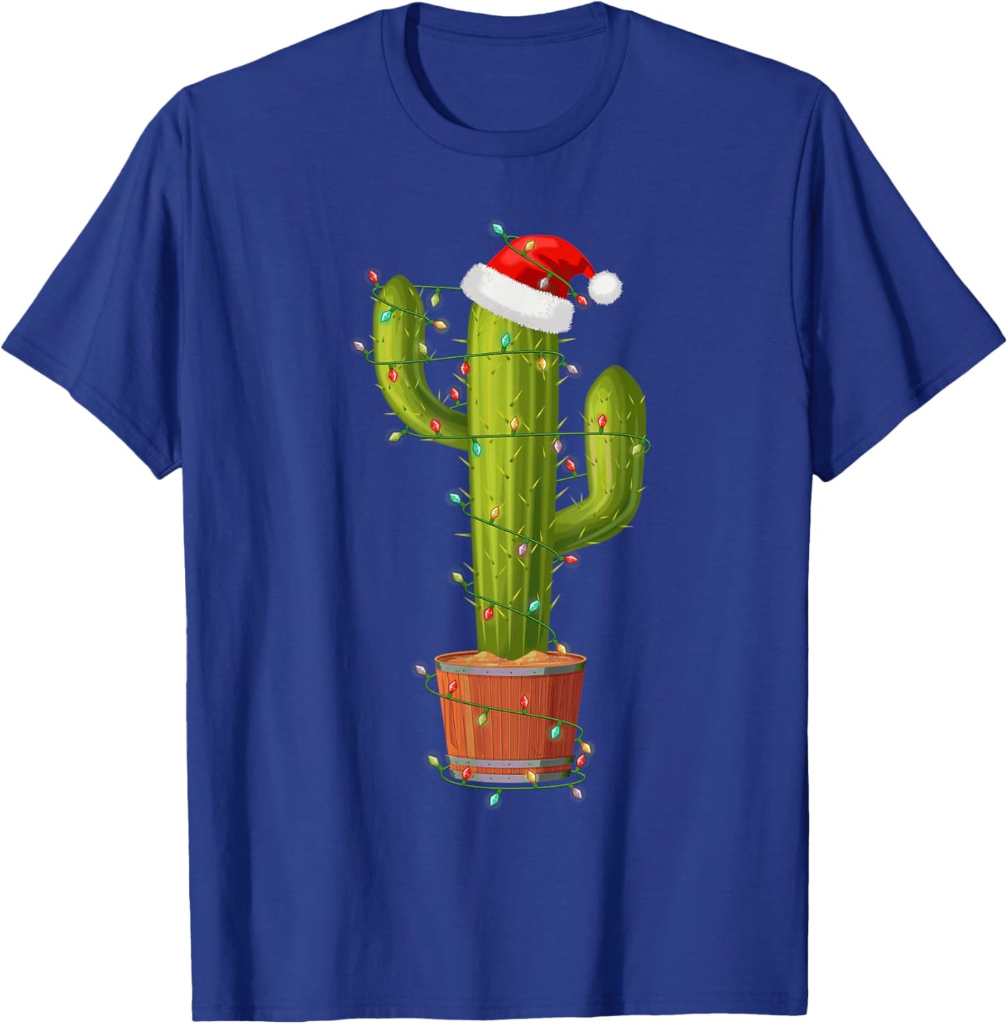 Funny Cactus Santa Hat Xmas Tree Lights Merry Christmas PJS T-Shirt - T-Shirt | Royal