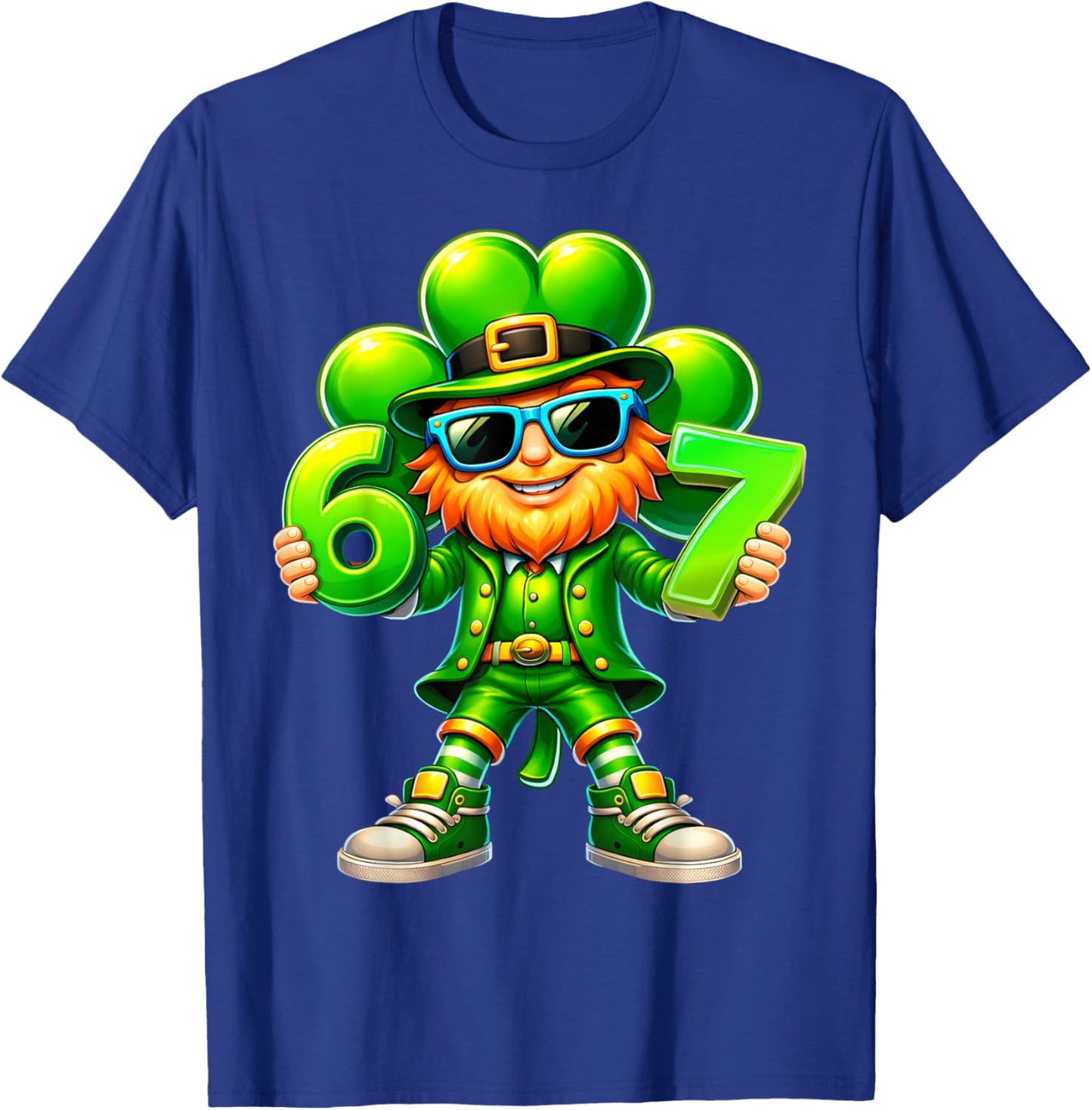 Six Seven 6 7 Meme St Patricks Day Leprechaun Shamrock T-Shirt - T-Shirt | Royal